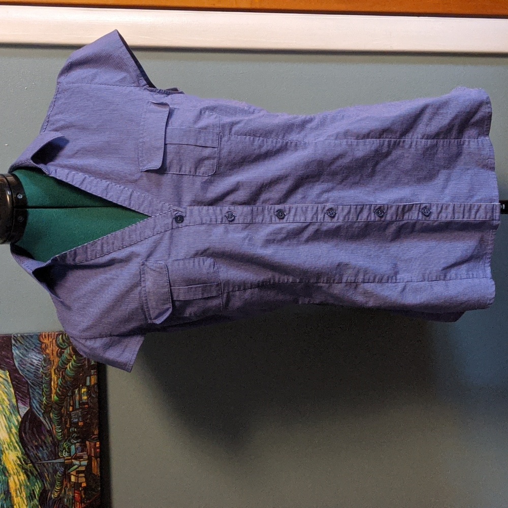 New York & Company Purple with white pinstripe button down top